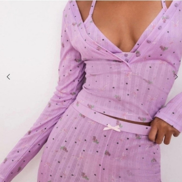 For Love And Lemons Pointelle Long Sleeve Sleep Set Size Medium - Picture 4 of 13